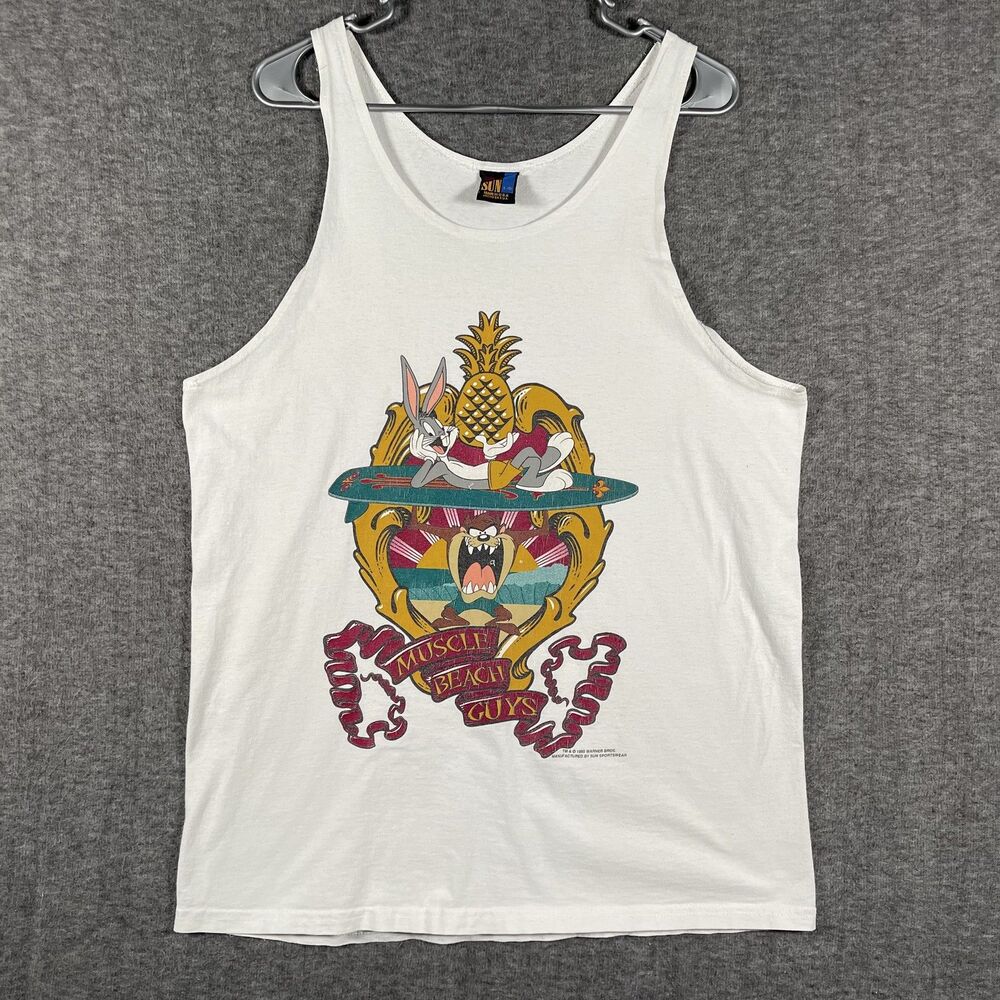 Vintage Looney Tunes Sun Sportswear Shirt Mens Large Muscle Beach Bugs Taz 1995